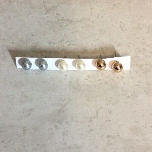 NWT Triple Pair Pearl and Metal Stud Earring Set - Silver, White, Rose Gold